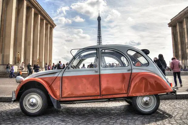 2CV car Eiffel Tower Paris