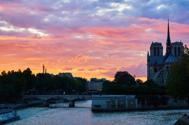 view of Notre Dame from the Seine's docks