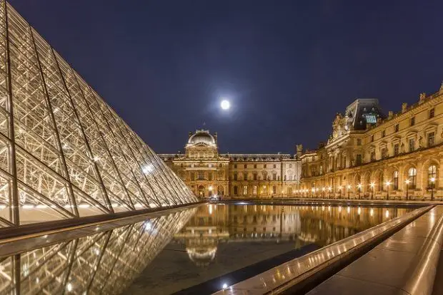 Outside the Louvre by night