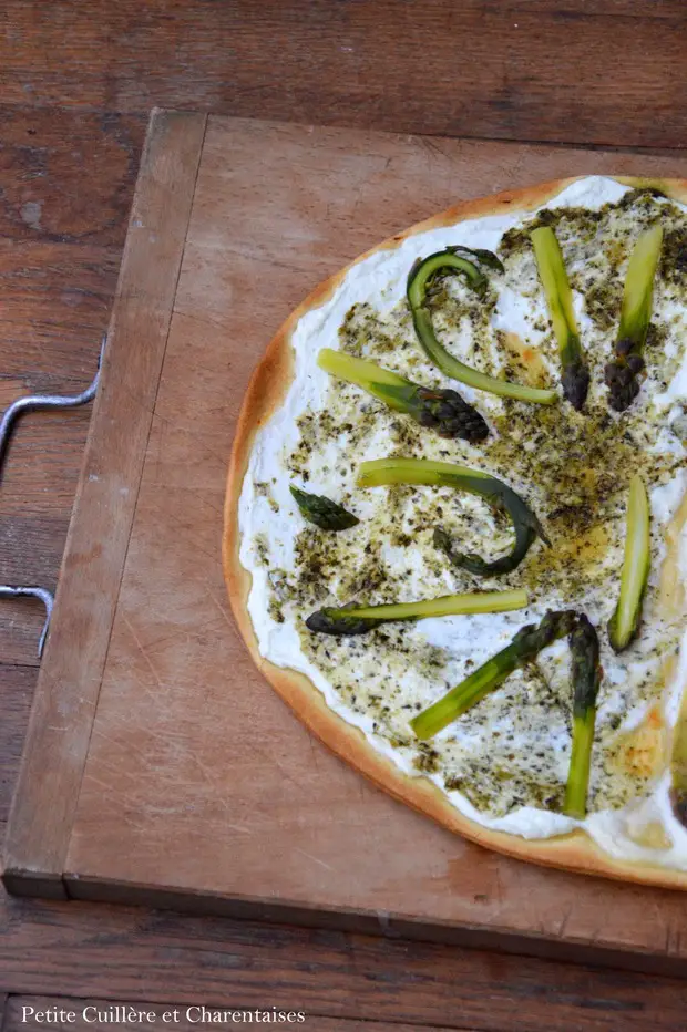 Feta, Pesto and Asparagus Flammekuche