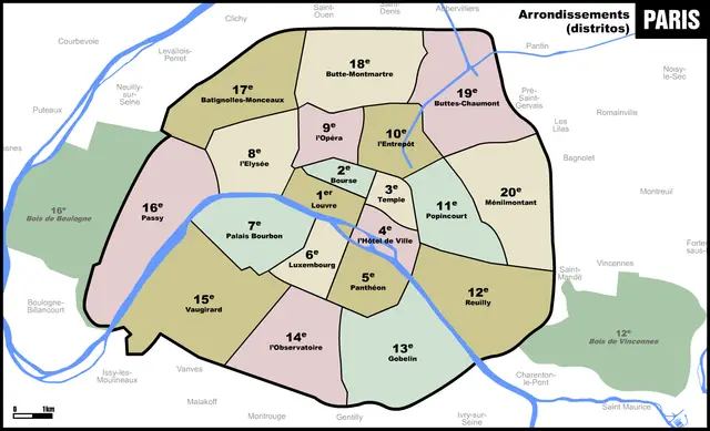 map of the arrondissement of Paris 