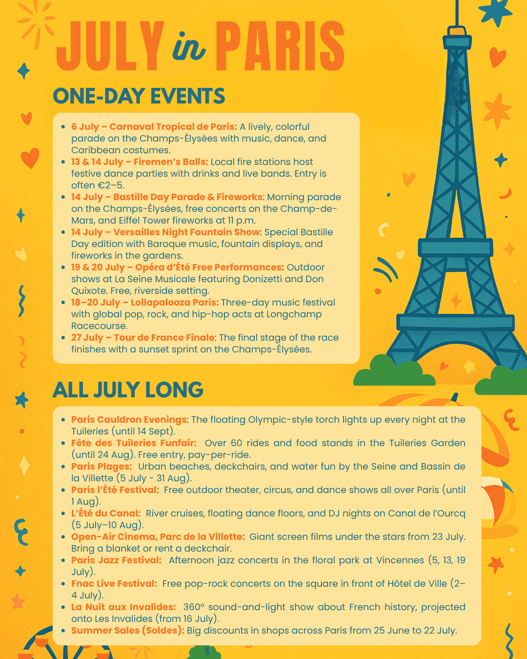 flyer what to do in paris in july 2025