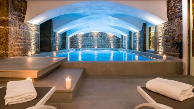 underground pool at the boscolo lyon hotel-spa