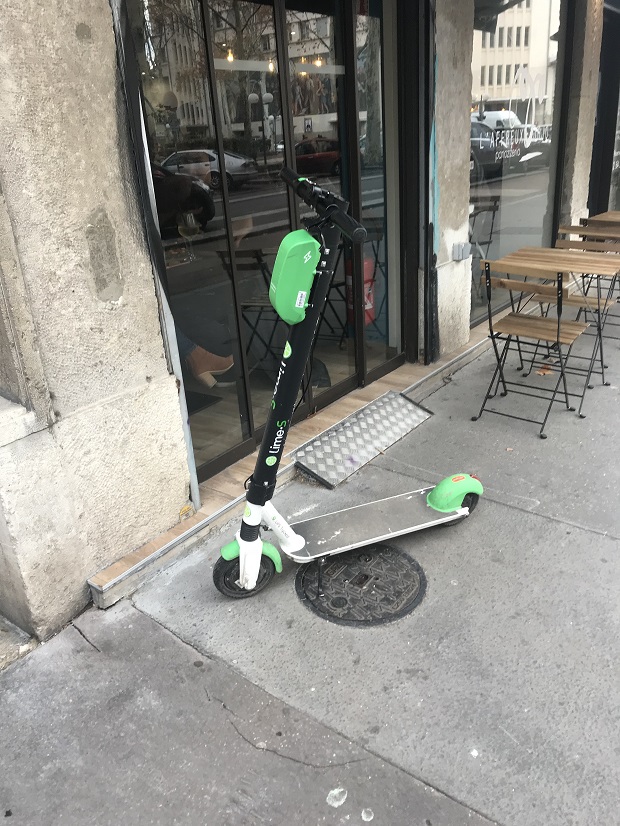Badly parked electric scooter