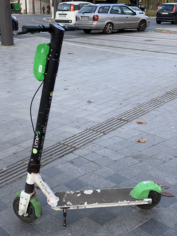 Scratched electric scooter