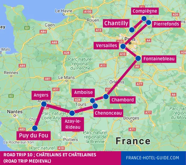 Trajet road trip Chantilly-Puy du Fou