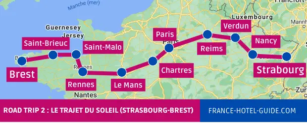 Trajet road trip Strasbourg-Brest