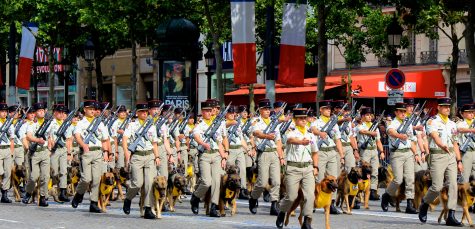 Les troupes françaises défilant sur les Champs-Elysées le 14 Juillet.