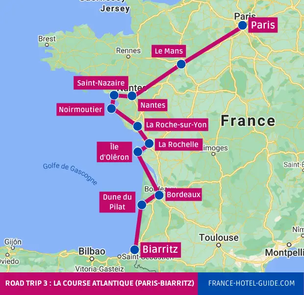 Trajet road trip Paris-Biarritz