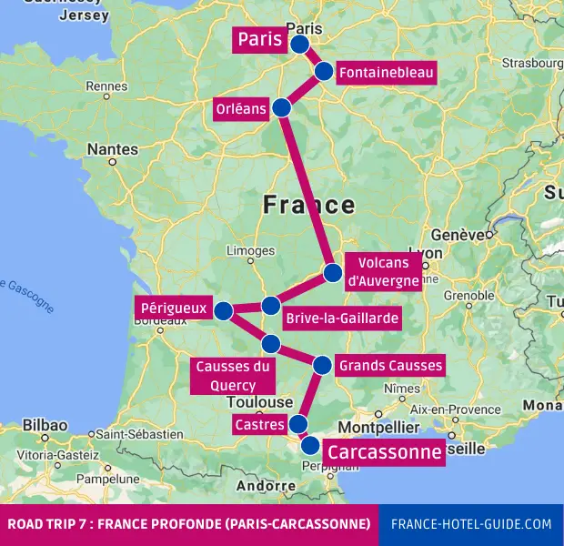 Trajet road trip Paris-Carcassonne