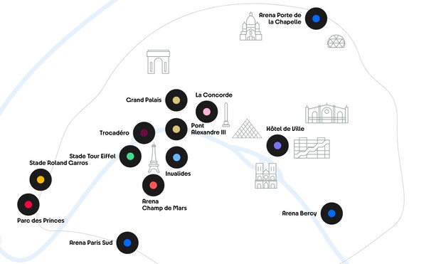 Carte des sites olympiques dans Paris
