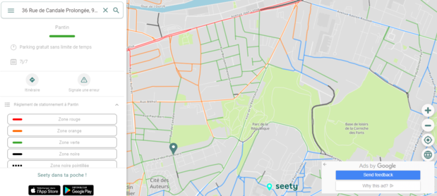 Carte de Pantin sur Seety