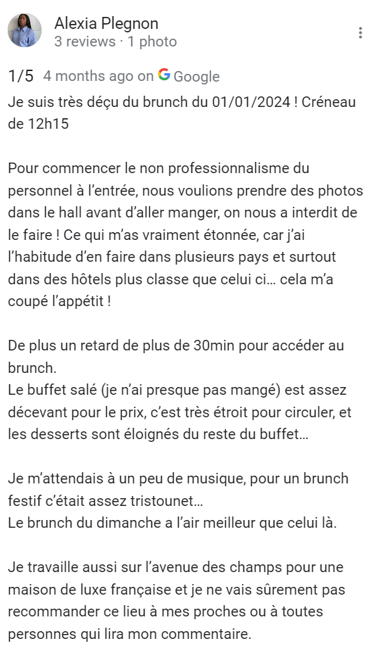 Brunch marriott Champs Elysées