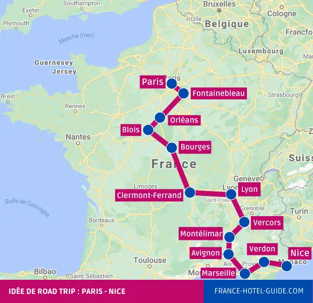 Route pittoresque et touristique de Paris à Nice notre itinéraire