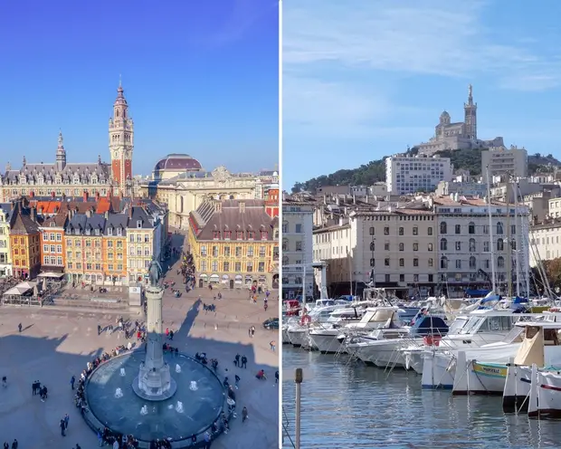 Lille à gauche - Marseille à droite