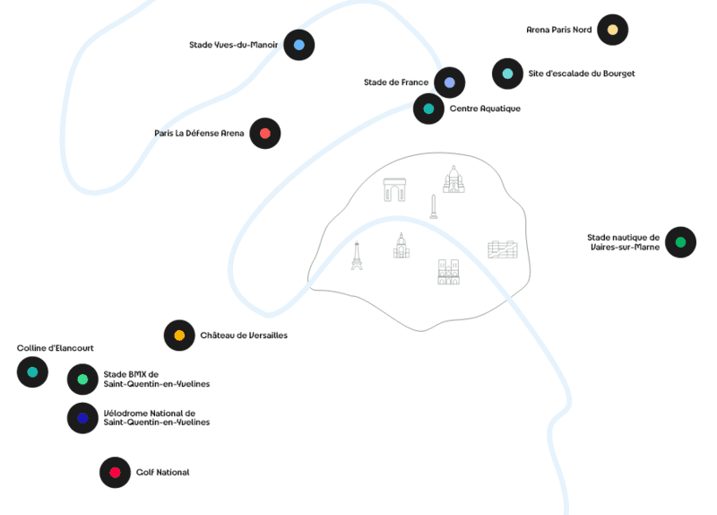 Carte des sites olympiques 2024 en Ile-de-France