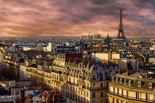 sunset view of Paris and the eiffel tower